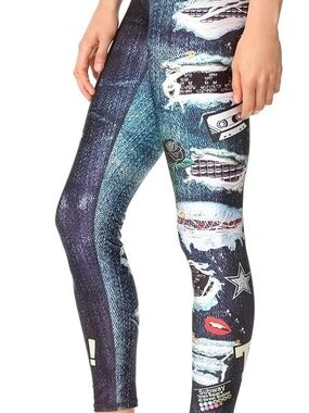 Terez Blue Distressed Graphic Jeggings with Multi-Colored Patches